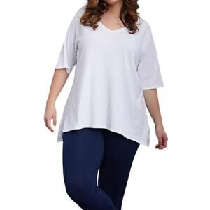 Seed to Style Organic Cotton V-Neck Top with Hi-Low Hem Cloud - Regular